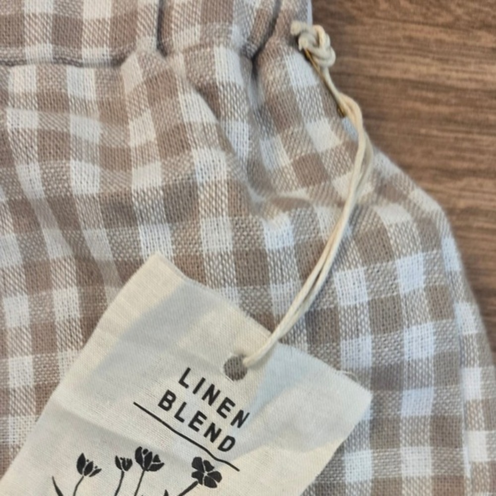 Indigo Rein Shorts Womens Large Tan Gingham Linen Blend Paperbag Waist NWT - Picture 9 of 16